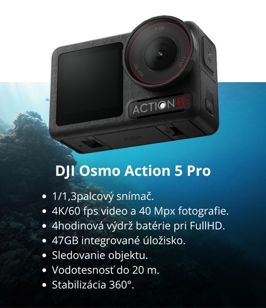DJI Osmo Action 5 Pro - akčná 4K kamera so sledovaním objektu a dlhou výržou batérie|Xtreme.sk